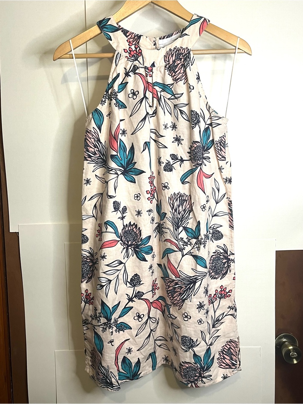 Rachel Ashwell Women’s XS Floral Print Linen Halter Mini Shift Dress